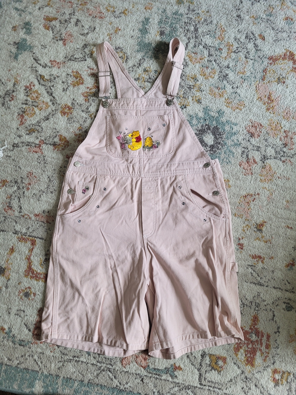 Vintage Disney 1990s Pink Winnie the Pooh Short Embroidered Overalls